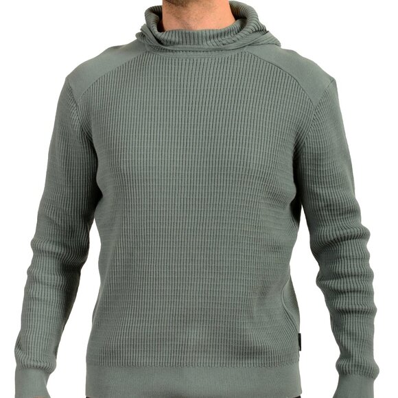 Armani Exchange Men's Sage Green Ribbed Hooded Pullover Sweater US XL IT 54